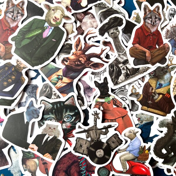 50 Animals Wearing Clothes Stickers for your Water Bottle, Laptop, Locker, or Anywhere! Anthropomorphic Animals Grab Bag!