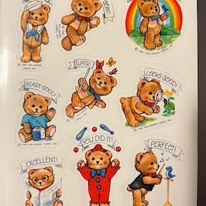 Vintage Hallmark Teddy Bear Sticker Sheets. 80s Achievement stickers.