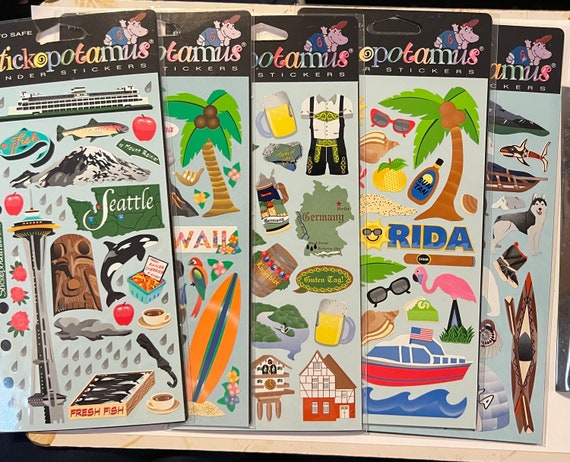 Vintage Stickopotamus State City Sticker Packs. Seattle, Florida, Alaska,  Germany, Hawaii 