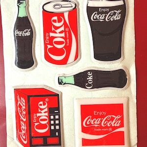 Vintage 1980s Puffy Coca Cola Coke Stickers. Take your pick of one sticker.