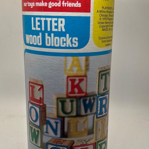 Vintage 1974 Playskool Letter Wood Blocks ABC Alphabet Letter Blocks, Complete