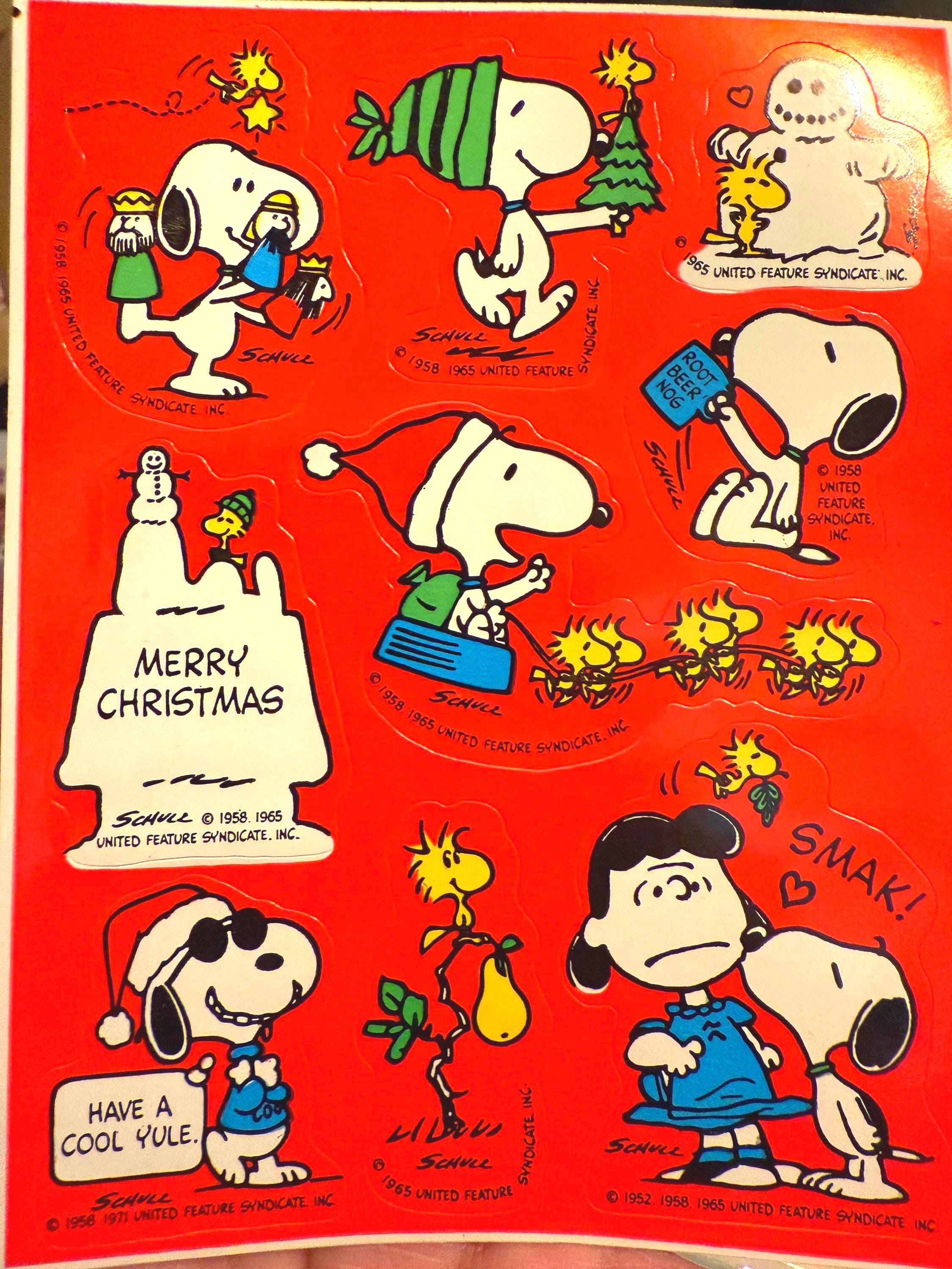 Vintage 1980s Peanuts Snoopy Merry Christmas Sticker Sheet, Gift 