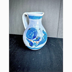 Vintage Tonala Mexican Pottery Pitcher, Blue, Bird, New