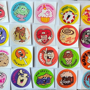 20 Scratch and Sniff Sweet Foods Ice Cream Candy Desserts Stickers Retro Reproductions