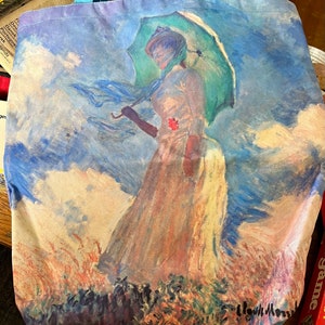 Vintage Claude Monet Zippered Tote Bag, Woman with Parasol Facing Left
