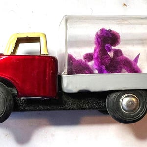 Vintage 1970s Animal Family Van Toy Friction Truck MF 893, Purple Monkey and Baby