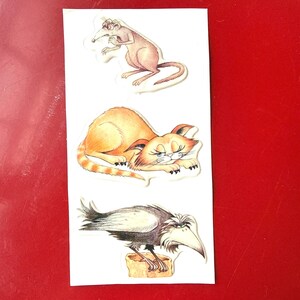 Vintage 1970s Puffy Animals Rat, Cat, Crow Sticker Sheet
