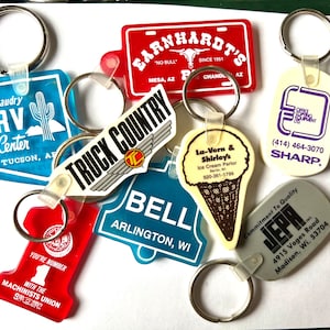 Vintage Plastic Keychains; La-Vern and Shirley's; Bell, #1 Machinist's Union, Truck Country, RV, Earnhardt's, & More; Your Choice