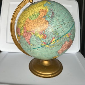 Vintage 1970s Scholastic World Globe, 10 1/2 Inch, George F. Cram, C73