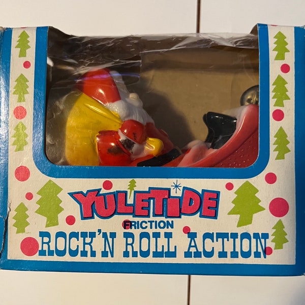 Vintage 1960 Santa Yuletide Friction Rock N Roll Action Sleigh Vehicle, Made in Japan, NEW in box