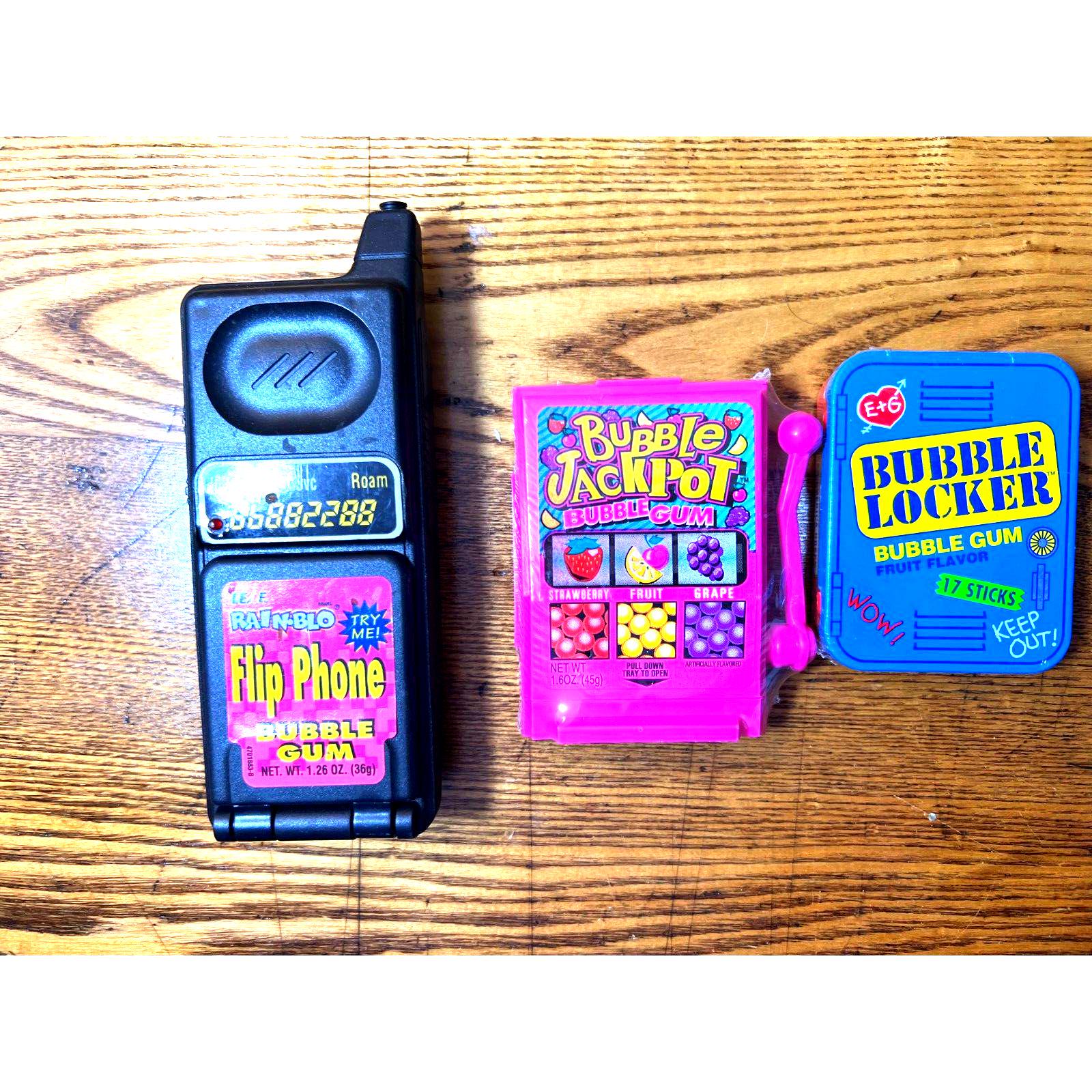 Vintage 1990s Novelty Gum in Containers; Flip Phone, Bubble Locker