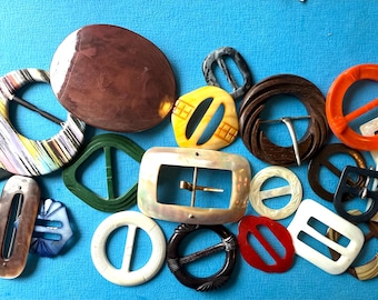 Vintage 40s/50s Bakelite, Wood, Metal, or Pearlized Buckles / Scarf Slides. Take your pick.