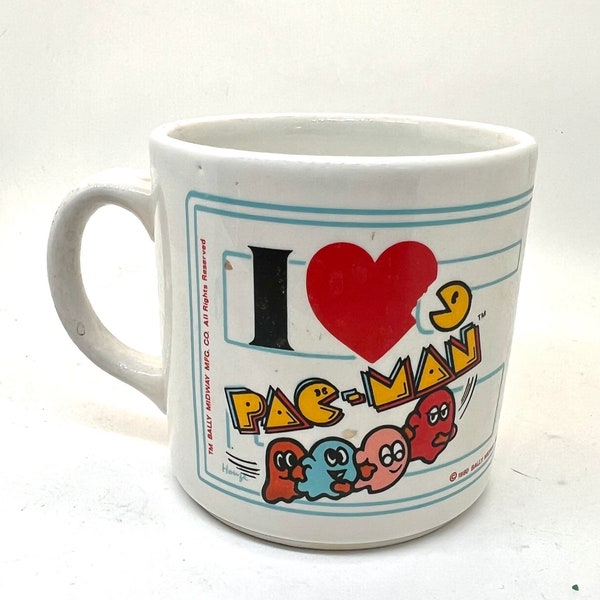 Vintage 1980 Pac Man Mug, I Love Pac-Man, Bally Midway Pacman, Arcade Atari