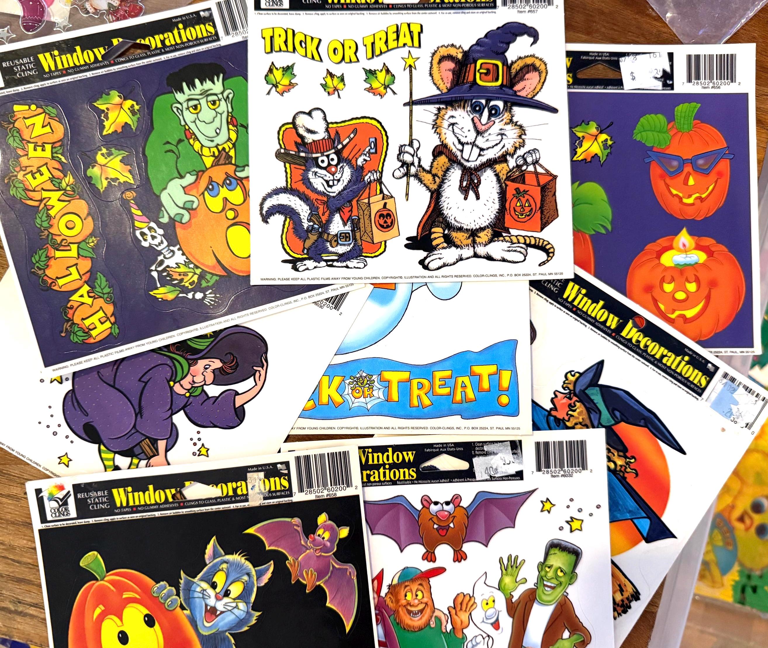 Vintage 1990s Halloween Window Clings; Your Choice, Witch