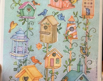 Vintage Birdhouse and Bird Sticker Sheet. 1996 Hallmark Ambassador. Nature stickers