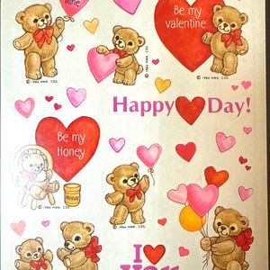Vintage 1984 Teddybear Valentine’s Day Sticker Sheet, Hallmark, Love