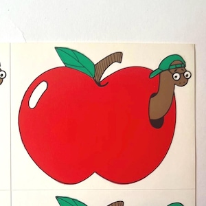 Vintage Worm Apple Richard Scarry Lowly Worm Style Sticker