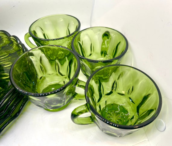 Vintage 1970s Anchor Hocking Fairfield Green Plates, Bowls, Glass 