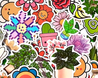 50 Flowers and Plants Stickers for your Water Bottle, Laptop, Locker, Scrapbook or Anywhere! Grab Bag!