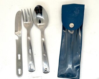 Vintage 1960s Official Boy Scouts Utensil Kit, Imperial USA, Portable in Blue Case