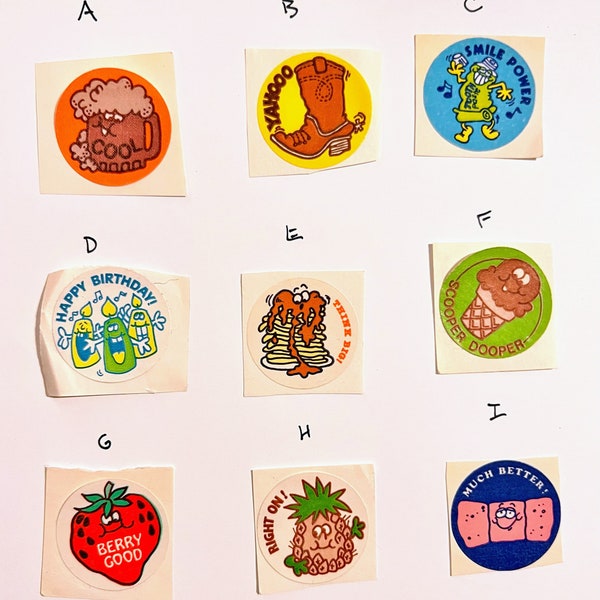 Vintage Scratch and Sniff Stickers from the 80s. Take your pick! Originals from Trend