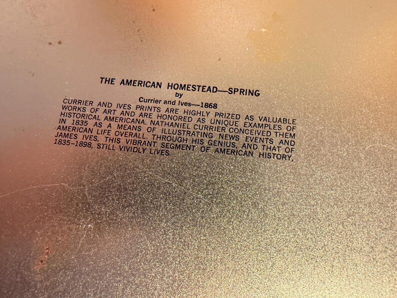Vintage 1970s Currier & Ives American Homestead Spring Oval Metal Tray ...