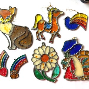 Vintage 1970s Sun Catchers; Your Choice: Fox, Horse, Flower, Girl, Bird with Rainbow Wings, Heart Rainbow, Pot of Gold Rainbow