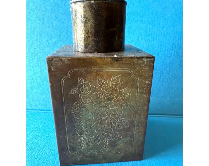 Vintage Chinese Brass Tea Box Tin with Lid, Asian, Hong Kong