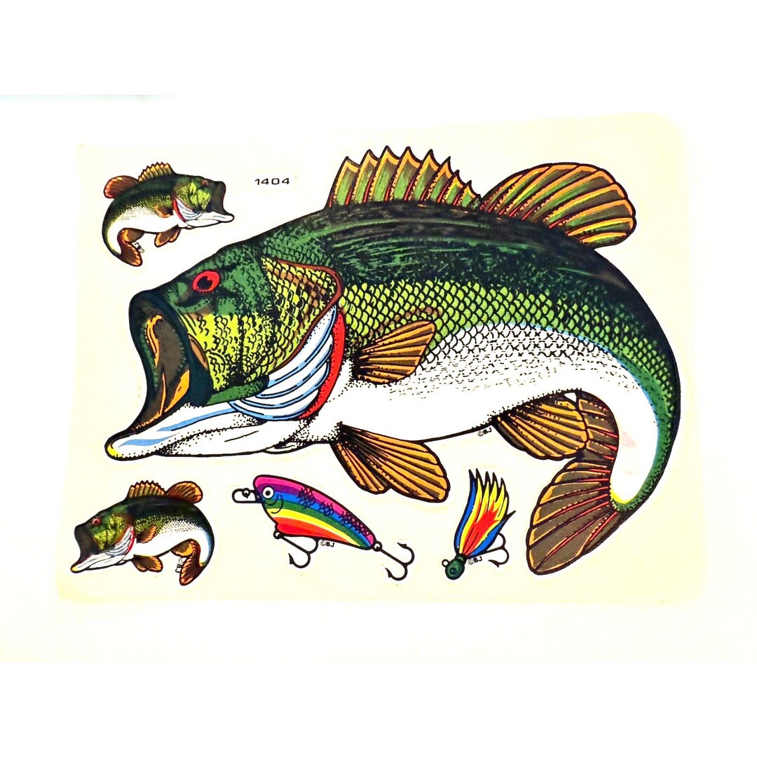 Retro Fish Sticker Vintage 1980s Large Fish and Lure Sticker Sheet - Etsy