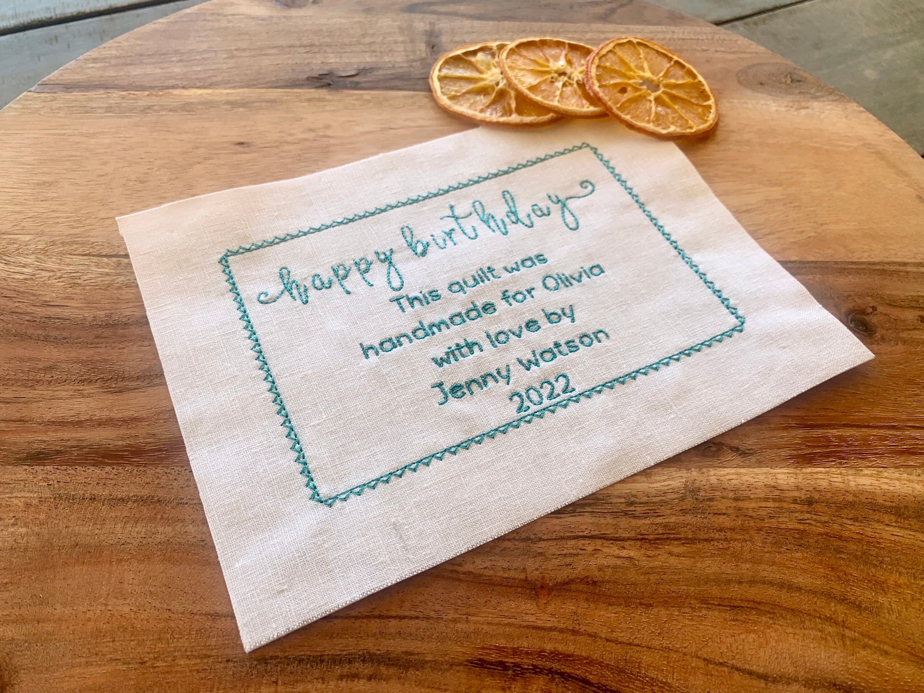 Birthday Quilt Label, Personalised, Handmade, Patchwork, Patchwork