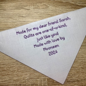 Triangle Custom Embroidered Quilt Label, Personalised, Handmade, Patchwork