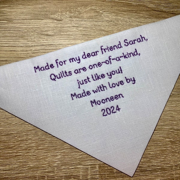 Triangle Custom Embroidered Quilt Label, Personalised, Handmade, Patchwork
