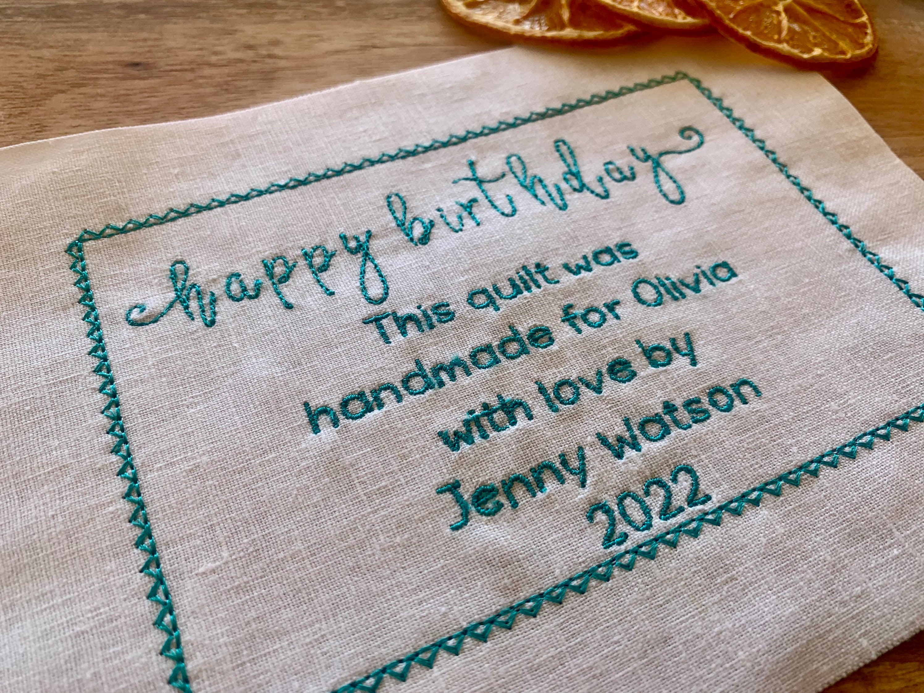Birthday Quilt Label, Personalised, Handmade, Patchwork, Patchwork