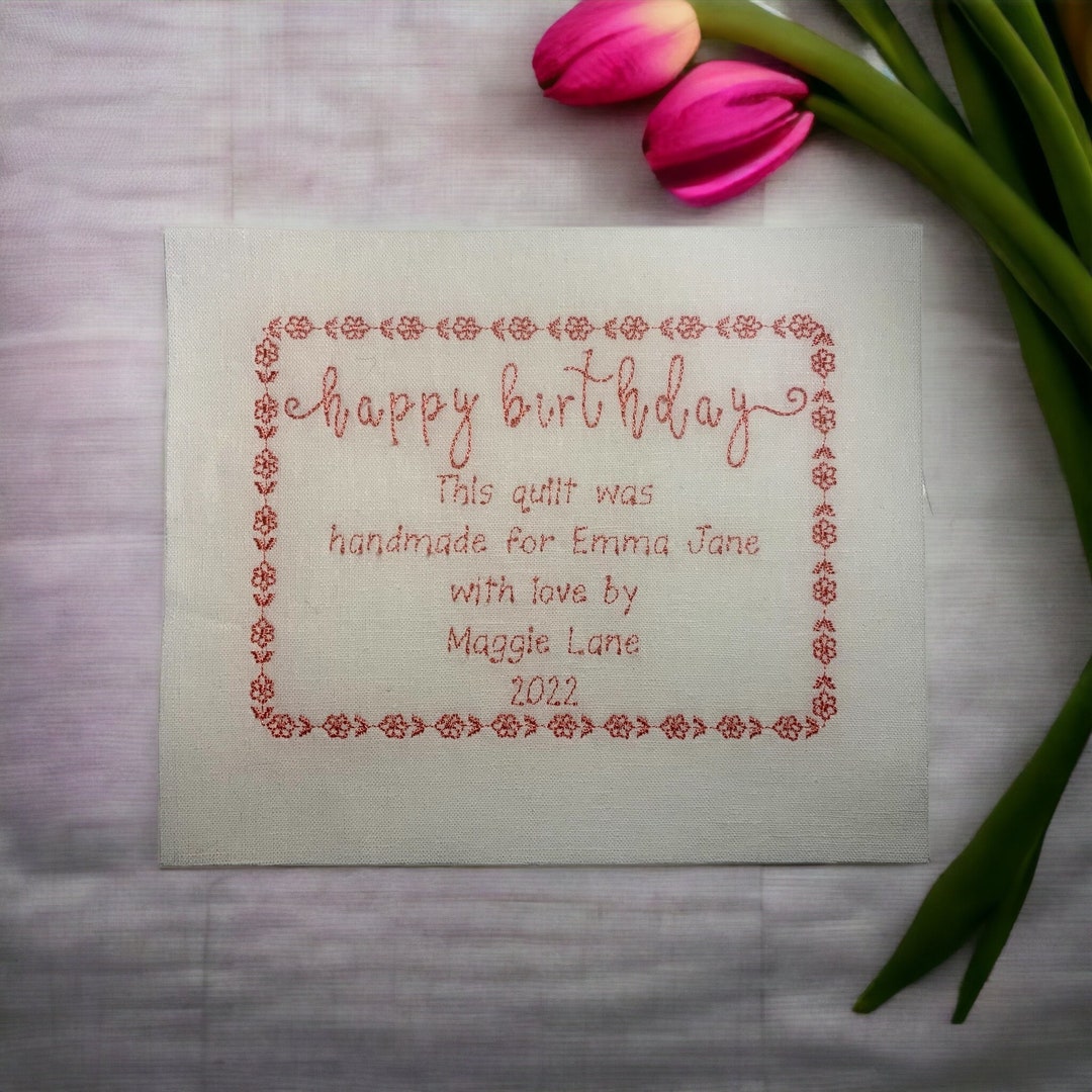 Birthday Quilt Label Floral Border Personalised Handmade Etsy