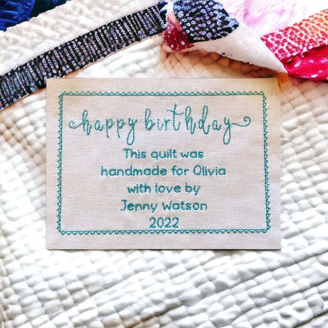 Birthday Quilt Label, Personalised, Handmade, Patchwork, Patchwork
