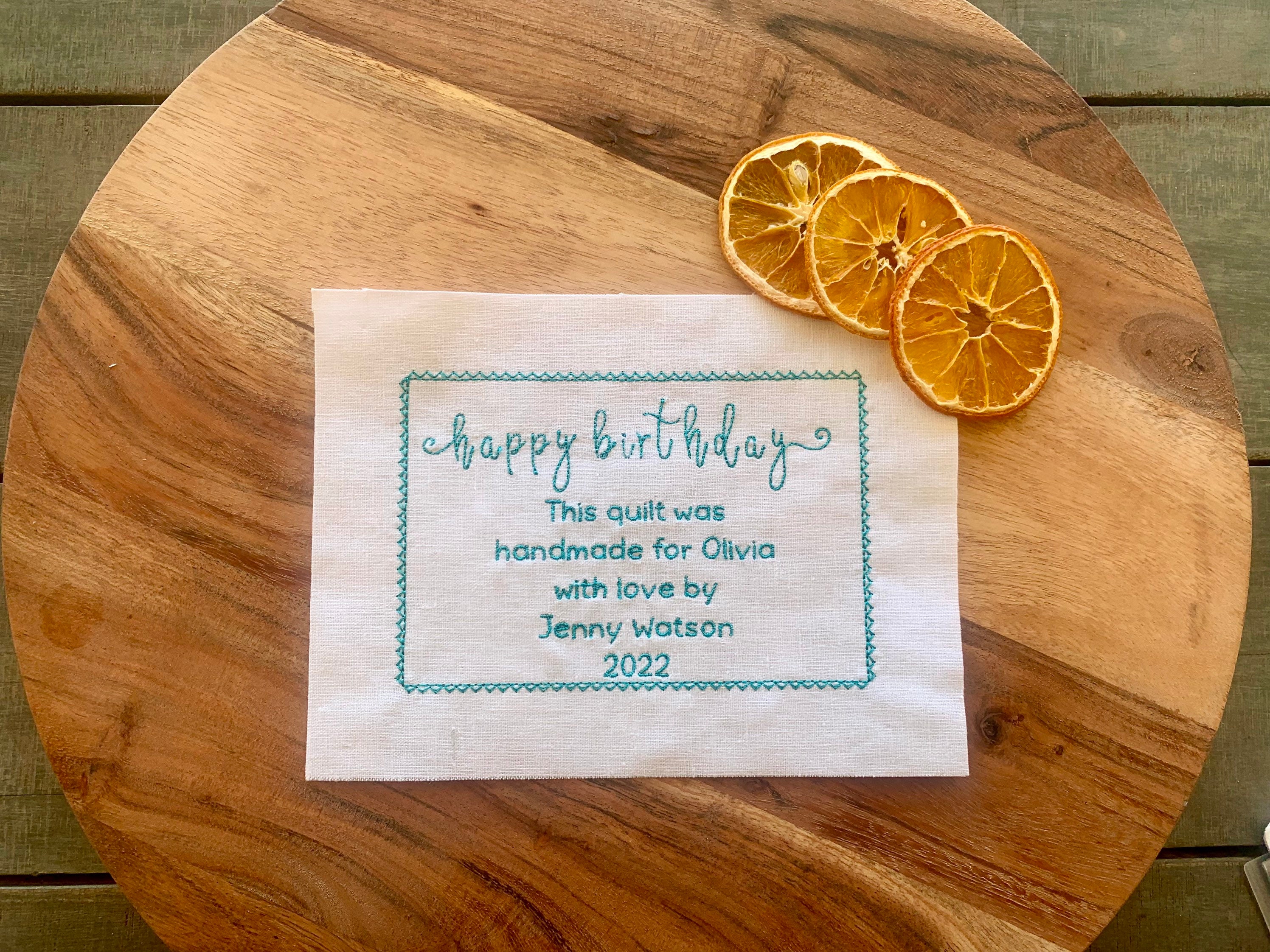 Birthday Quilt Label, Personalised, Handmade, Patchwork, Patchwork