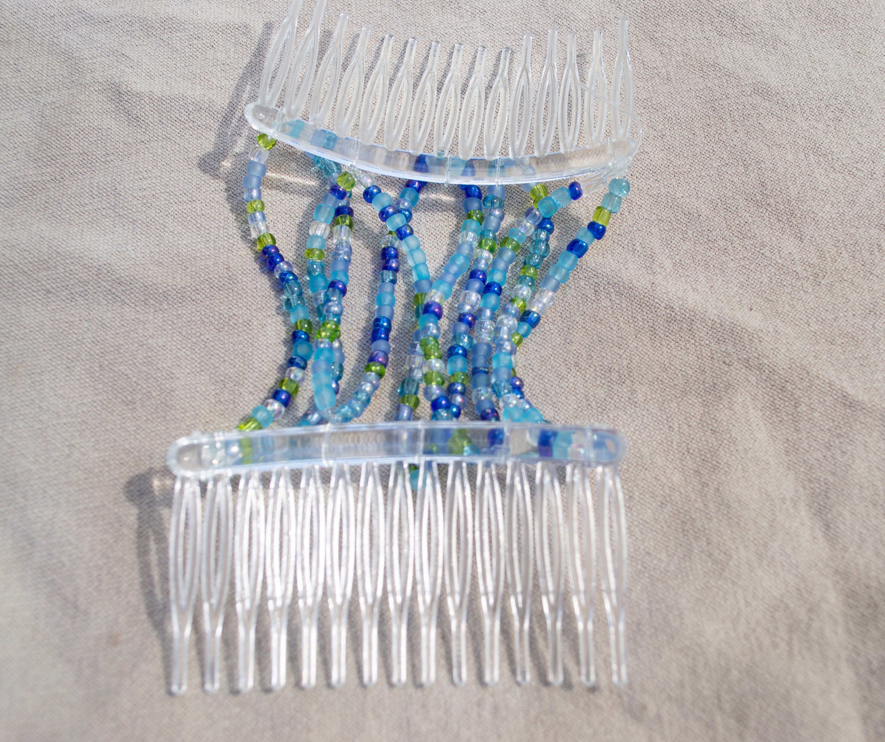 Blue Beaded Stretchy Double Hair Comb Interlocking Hair Comb Etsy