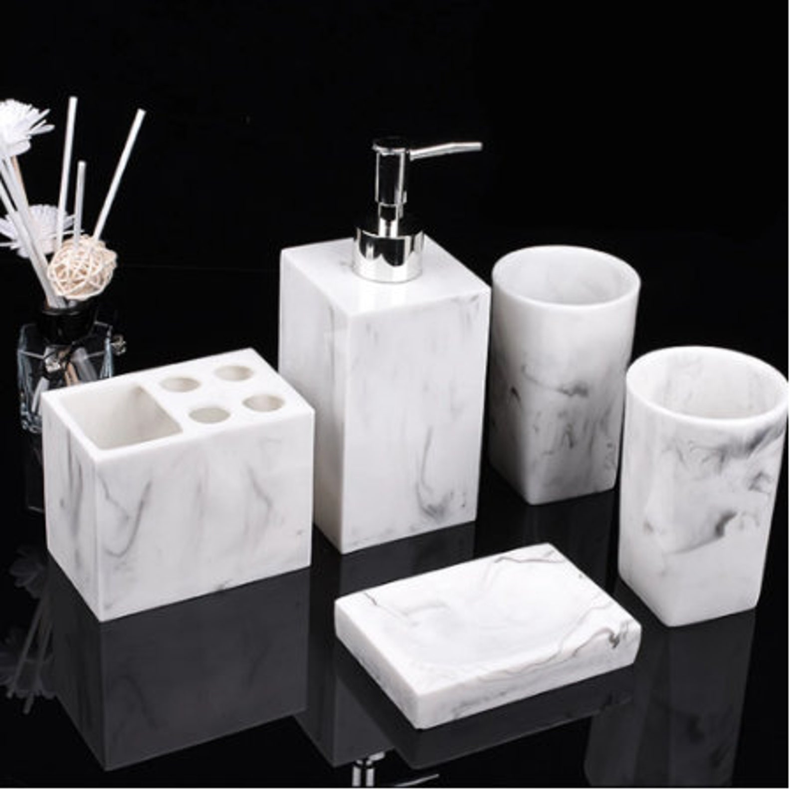 Resin Imitation Marble Bathroom Accessory Set Mouthwash Cup Etsy