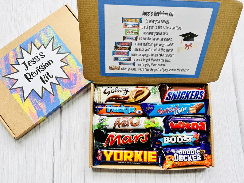 Exam Survival Rations Gift Box Revision Kit Chocolate Gift Box Good Luck with Exams Gift For Student GCSEs, A Levels Letterbox Revision Kit