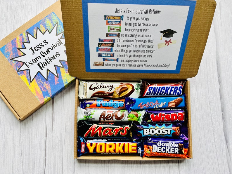 Exam Survival Rations Gift Box Revision Kit Chocolate Gift Box Good Luck with Exams Gift For Student GCSEs, A Levels Letterbox Exam Survival