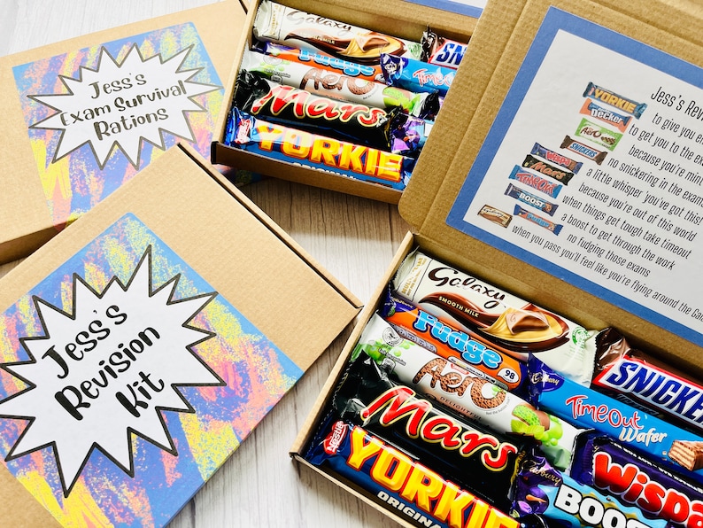 Exam Survival Rations Gift Box Revision Kit Chocolate Gift Box Good Luck with Exams Gift For Student GCSEs, A Levels Letterbox image 1