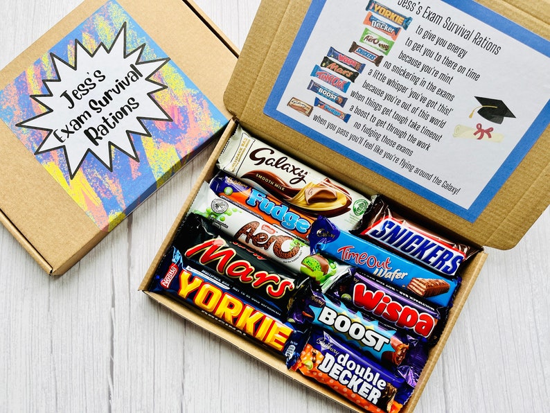 Exam Survival Rations Gift Box Revision Kit Chocolate Gift Box Good Luck with Exams Gift For Student GCSEs, A Levels Letterbox image 2