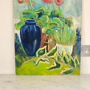 Flowers in a Blue Vase still life oil painting