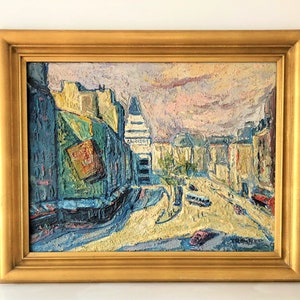 Large Paris Scene Oil Painting - Mid-Century
