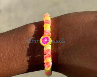 Orange Flower Clay bead bracelet