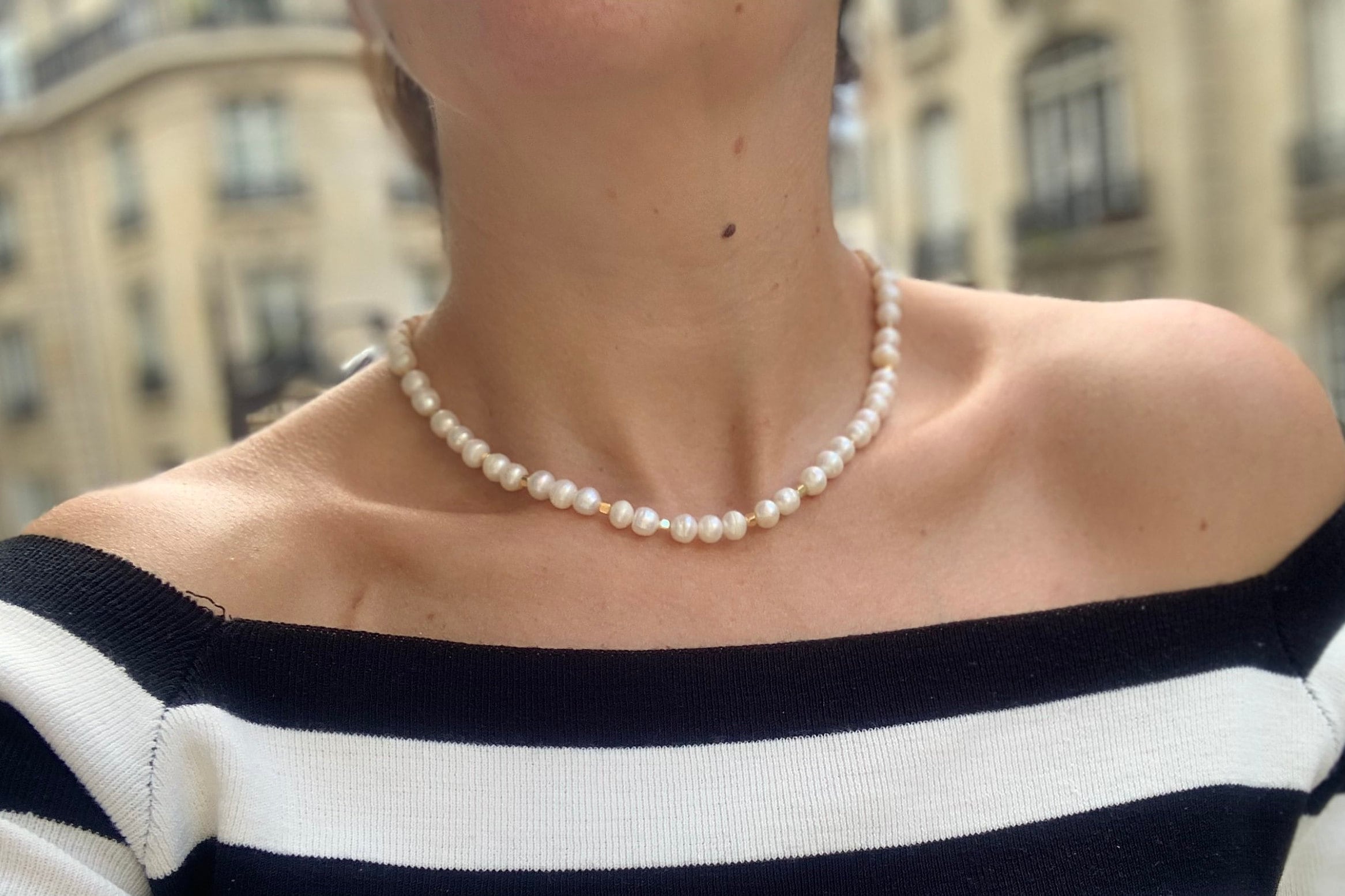 Lady Diana's One Row Genuine White Pearl Necklace and Gold -  UK