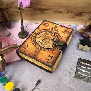 Sun And moon With Dragon Leather journal | Blank spell book of shadows Printed journal | Grimoire Witchcraft journal Notebook Dairy 7x5 inch