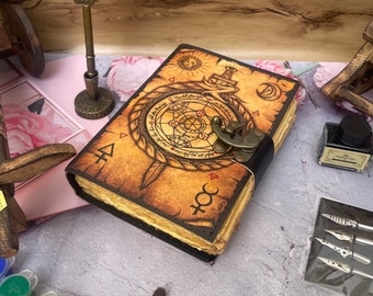 Sun And moon With Dragon Leather journal | Blank spell book of shadows Printed journal | Grimoire Witchcraft journal Notebook Dairy 7x5 inch