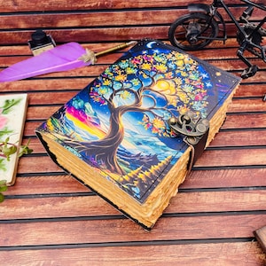 400 Page Large Print Tree of Life Journal , Grimoire leather journal, , Blank spell book book of shadows Leather Celestial Gifts For Him Her