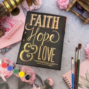 Faith hope and love Printed Handmade Leather journal | Blank spell book of shadows journal | Writing Notebook Diary Vintage Paper gift Item